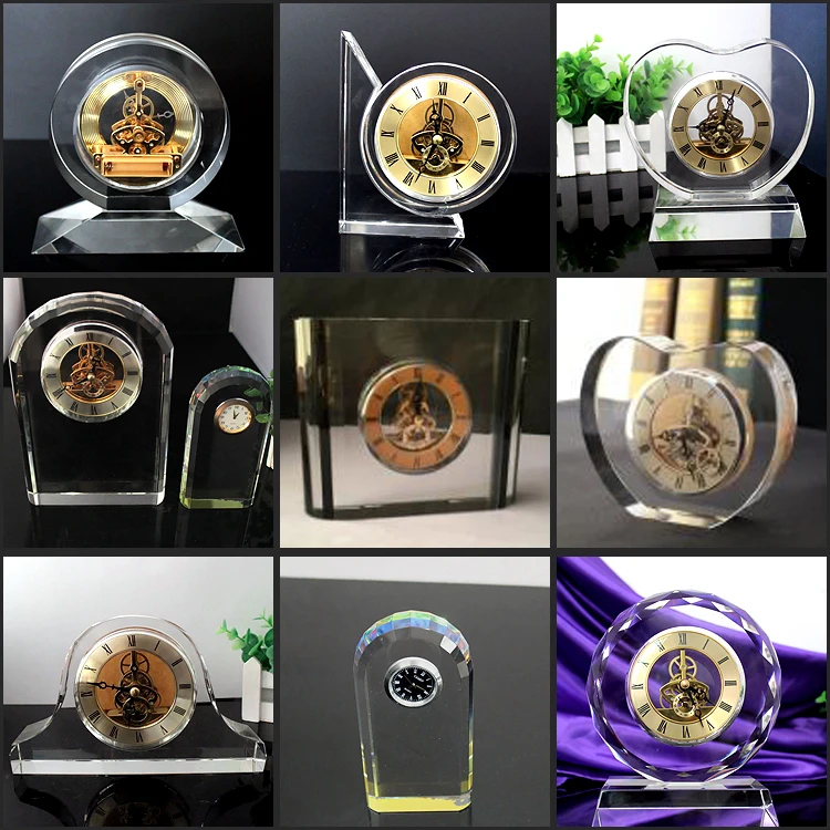 Decorative crystal glass mini desktop alarm clock for wholesale
