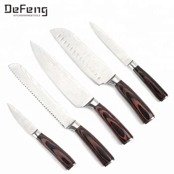 Premium 5 Pcs Stainless Steel Kitchen Laser Damascus Chef Knife Set With Wooden Handle Buy Damascus Kitchen Knife Set Chef Knife Set Knives Kitchen Set Kitchen Knife Set Stainless Steel Product On Alibaba Com