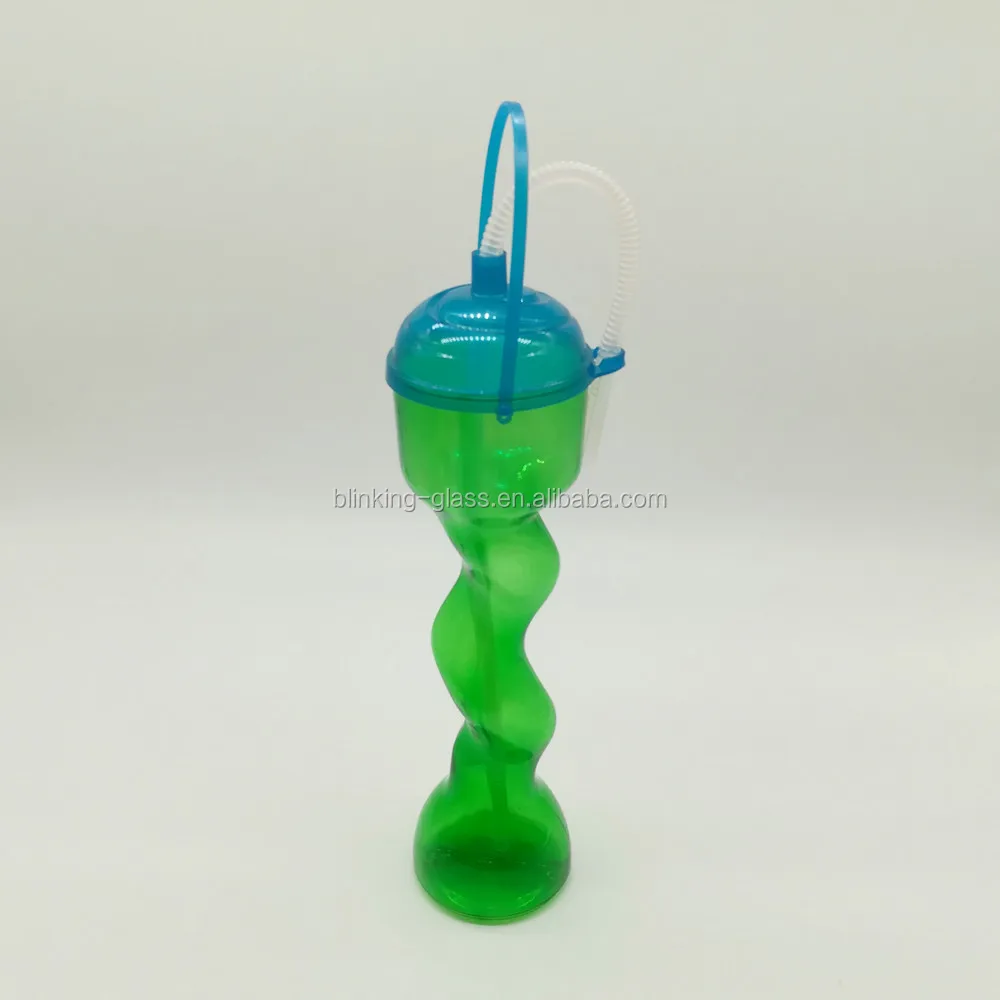 Plastic Beer Cup Yard Glass With Double Straw Buy Twist Yard Cup