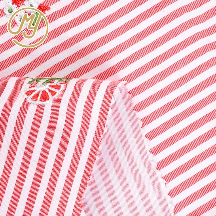 Factory Direct Red And White Stripe Pretty Flower Embroidered Cotton Fabric