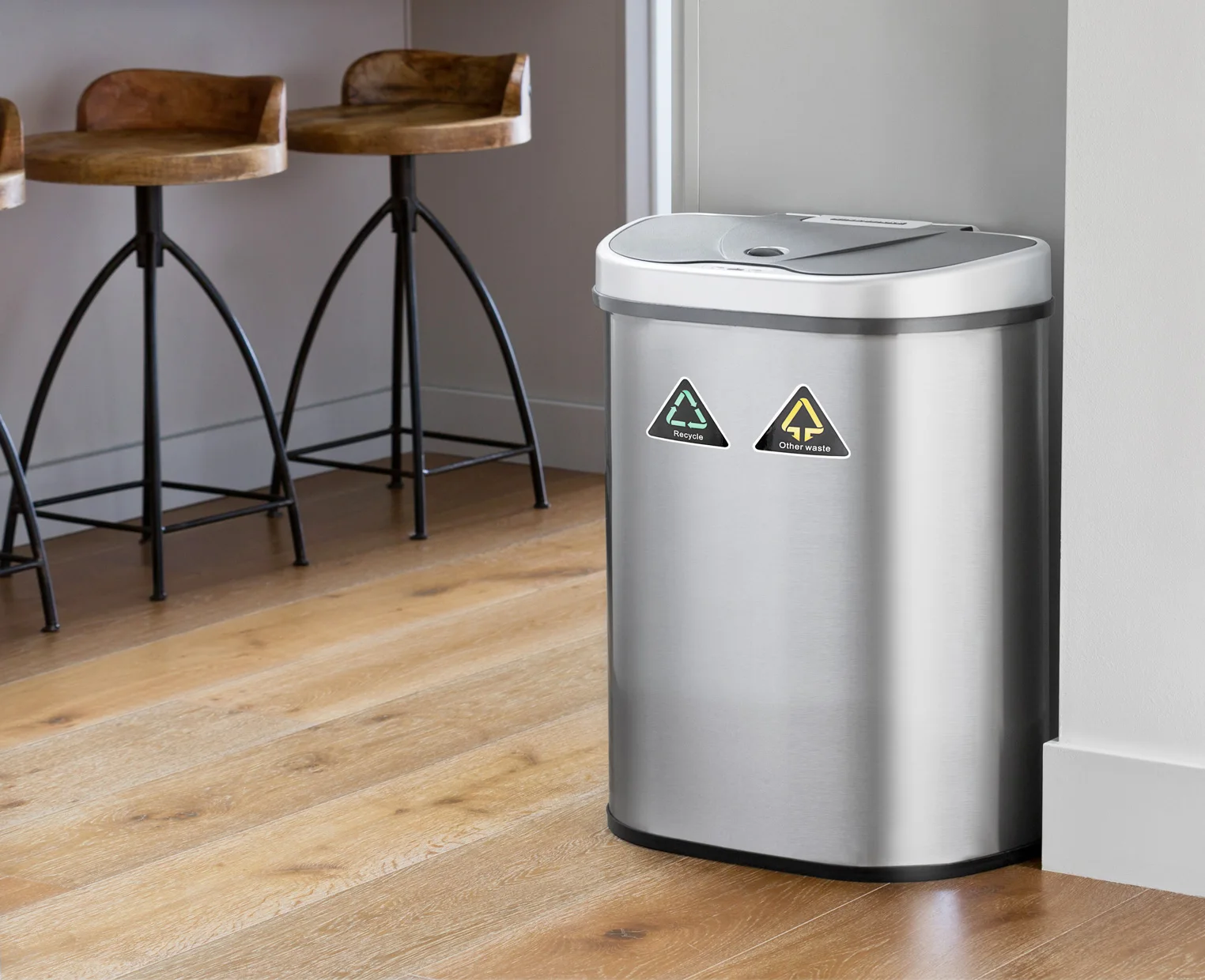 Ninestars Stainless Steel Recycle Electronic Trash Bin 70l Household