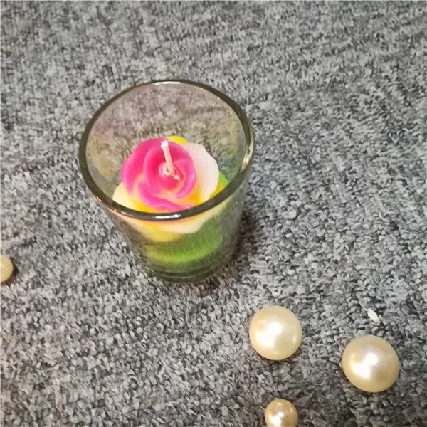 Custom decorative multi colored craft flower candles in glass jar
