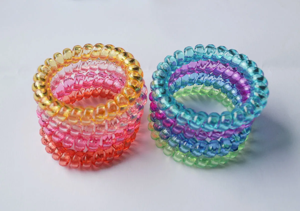 Fashion Elastic Hair Bands Cute Telephone Line Shaped Ties Fashion Elastic Hair Bands Cute Telephone Line Shaped Ties Translucent Plastic Spiral
