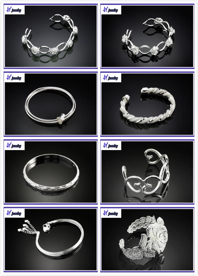 Jewelry Wholesale China 925 Silver Plated Cuff Bangle Bracelet Women