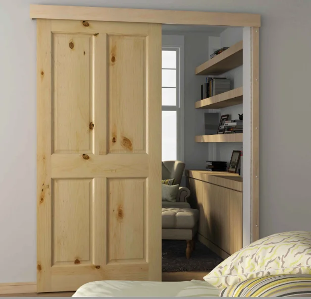 Pine Wood Hidden Rail Sliding Door Hardware Modern Wood Barn Door