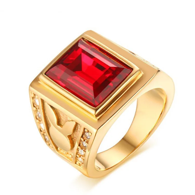 Stainless Steel Jewelry 20k Gold Man Steel Red Stone Rings - Buy 20k ...