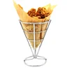 Chip Fries Cone Papers Holders Fries Serving Dish Stainless Steel Silver F0065-1