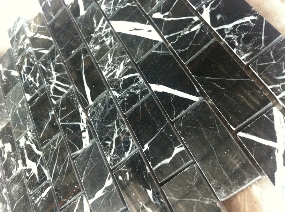 Nero Marquina polished brick marble tiles 30x30 marble-look wall paneling