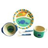 Cartoon Bamboo Fiber Children Sub Compartment Dish Water Cup Cartoon Fork Spoon Tableware 5 Sets