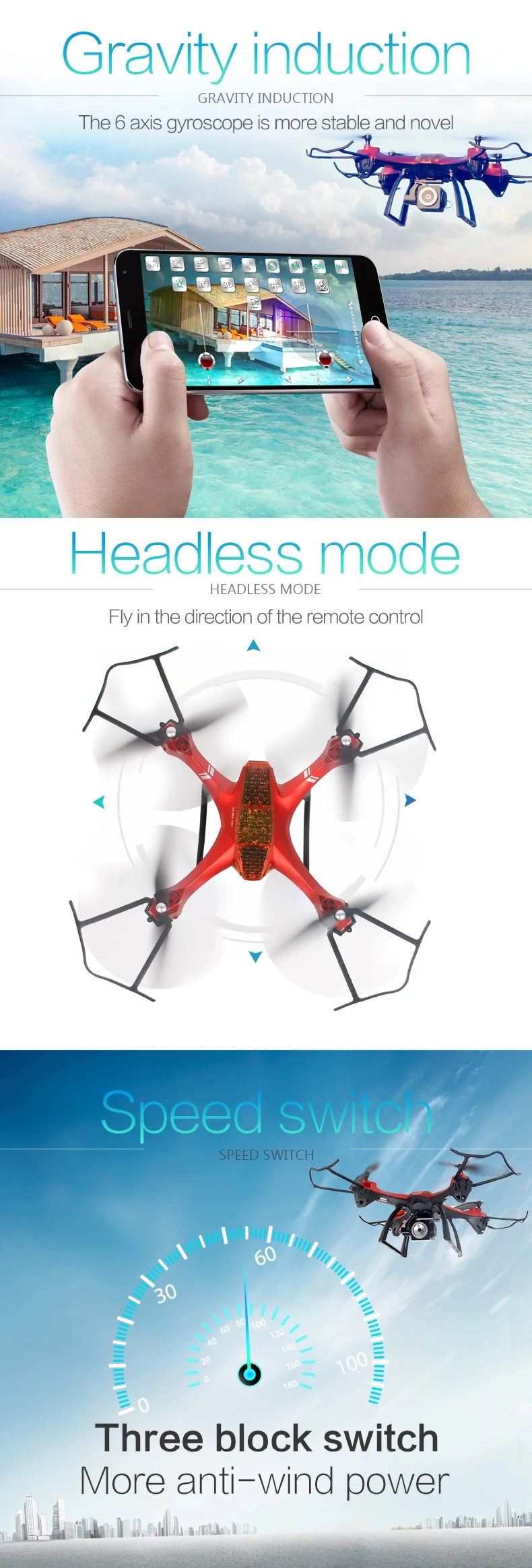 Hot Sales 2.4G 6CH RC Quadcopter Remote Control Drone With HD Camera