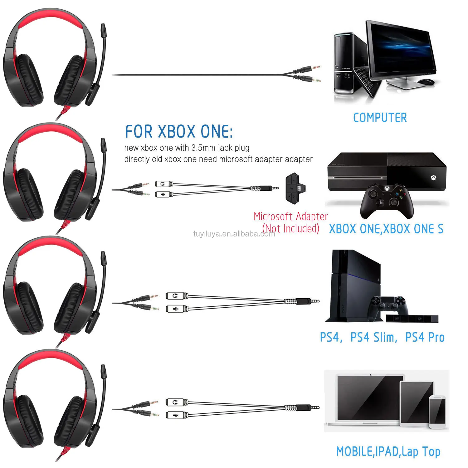 3.5 Jack Gaming Headset With Mic Led Lights Computer Earphone For Ps4