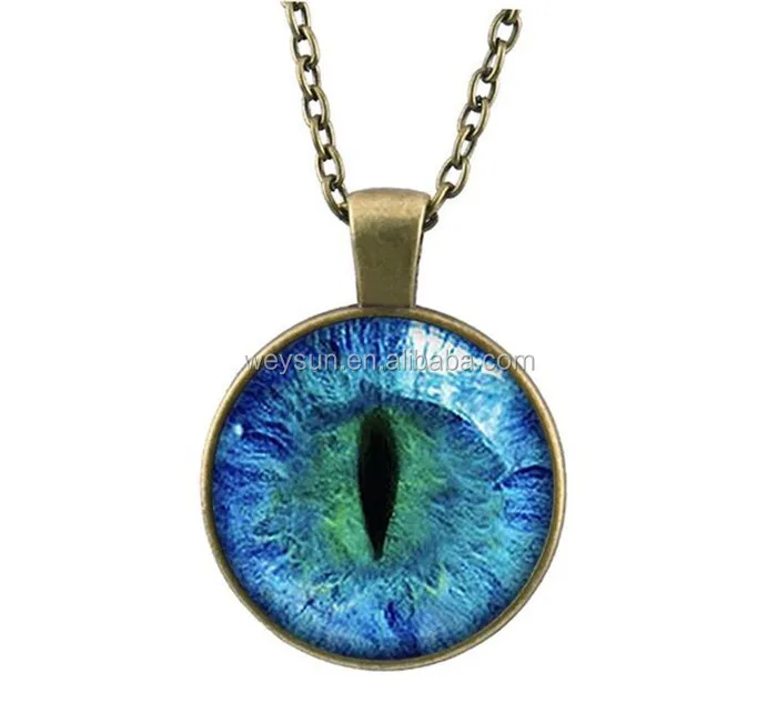 Blue Green Cat Eye Necklace Pendant Fashion Charming Rhinestone Ethnic