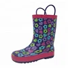 2018 new design nice and cute kinds of flower printed kids rubber rainboots with handle