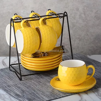 Ceramic Coffee Bowl Cup Saucer Set With Metal Stand Buy Small