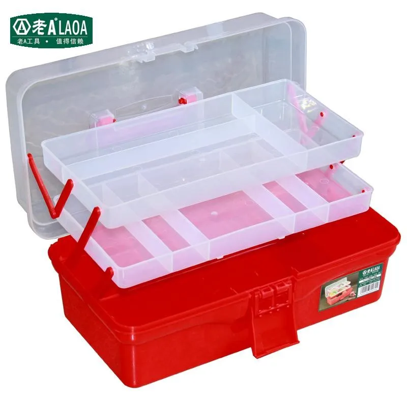 Laoa 14 5 Red Color Inch Transparent Plastic Tool Box With Drawer