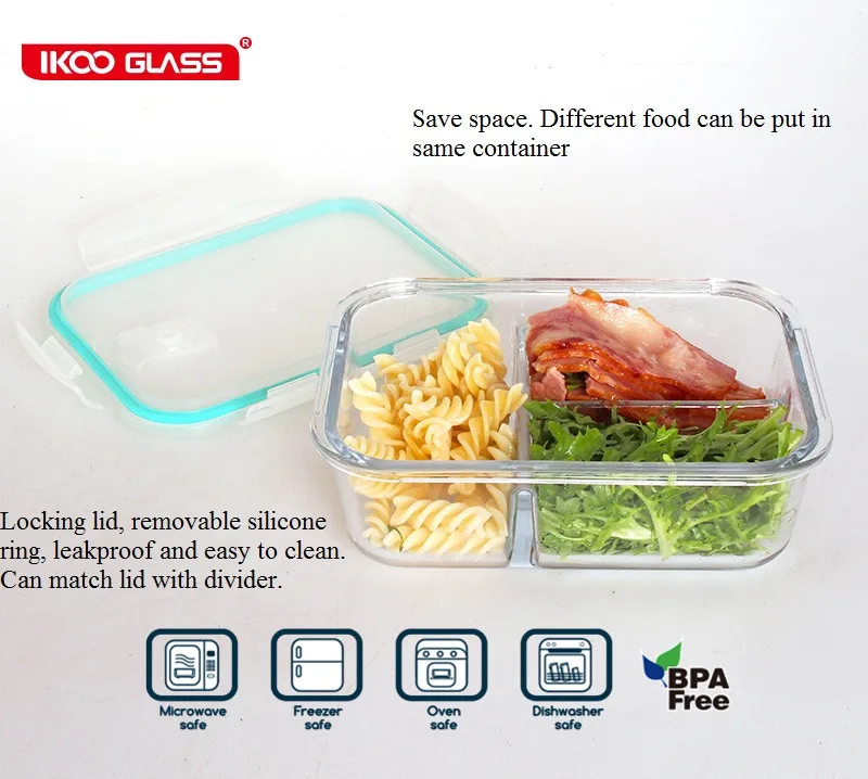 Different Capacities Meal Prep 3 Compartment Glass Container - Buy 3 ...