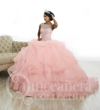 light pink puffy quinceanera dresses