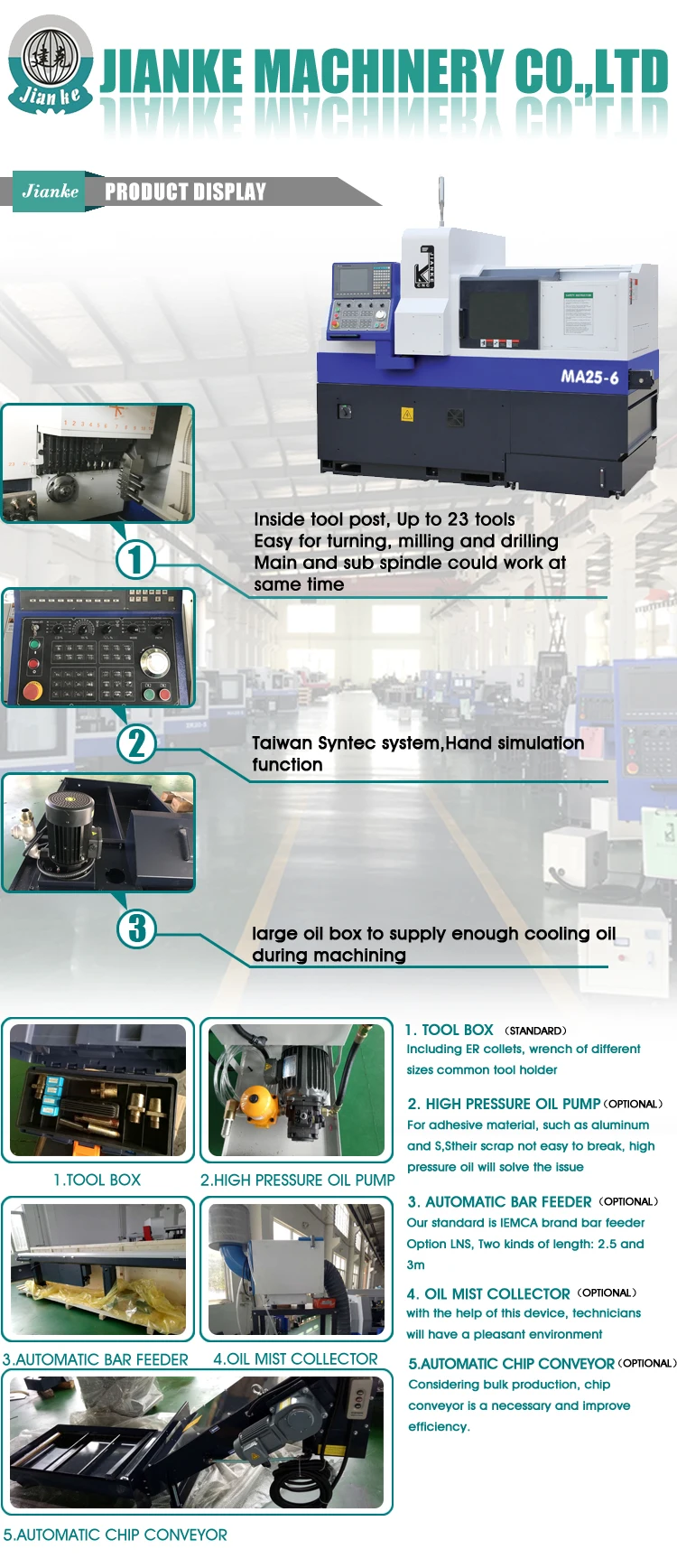 Nanjing Jianke Cnc Lathe Automatic Mini Swiss Type 6 Axis 380v