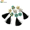 Flower stone crystal hand work embroidered patch with tassels