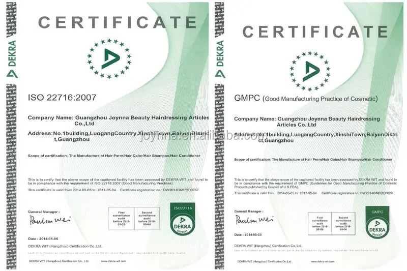 certificates ISO GMPC