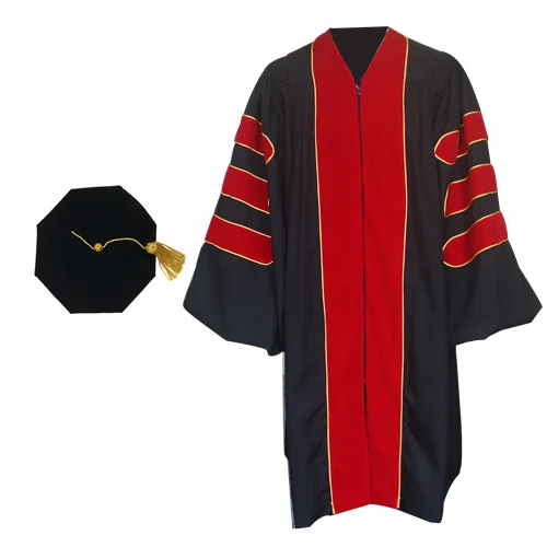 Black Doctoral Robes With Red Velvet And 8 Sides Tam - Buy Red Velvet ...