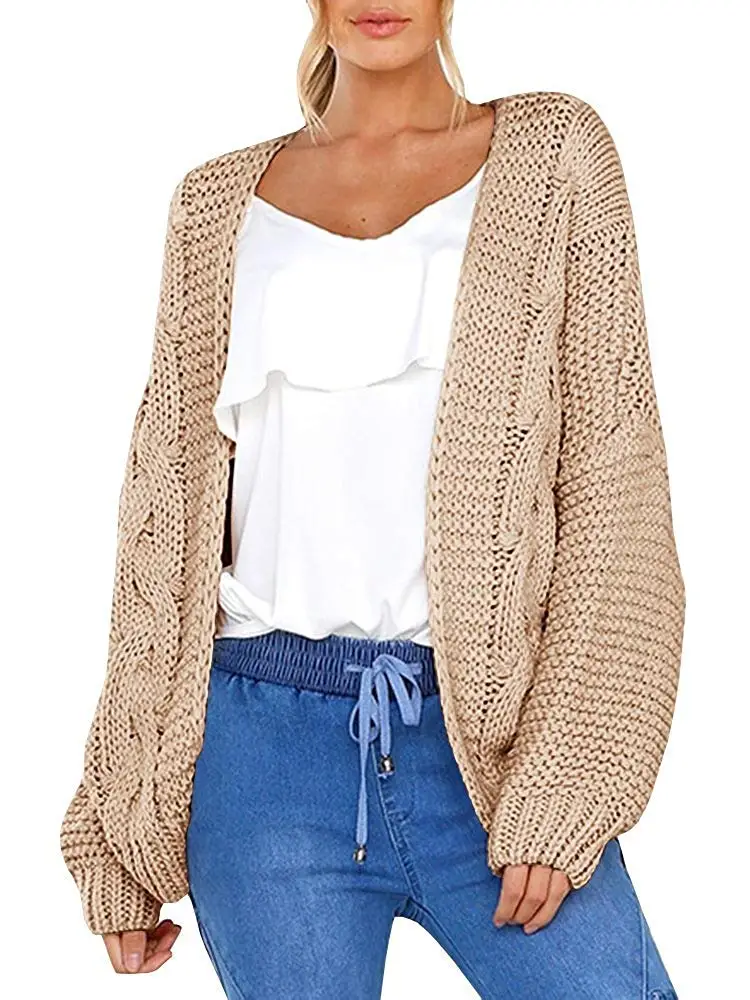 Ofenbuy Womens Cardigans Open Front Long Sleeve Cable Knit Chunky Casual Sweater Outerwears