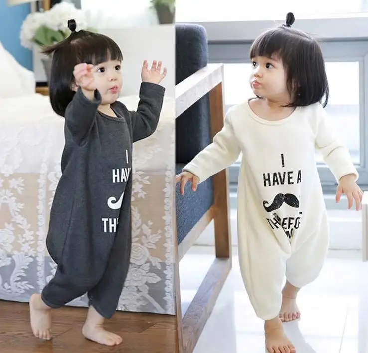 2016 new Spring autumn baby girls boys beard print white gray romper Childrens baby clothing kids