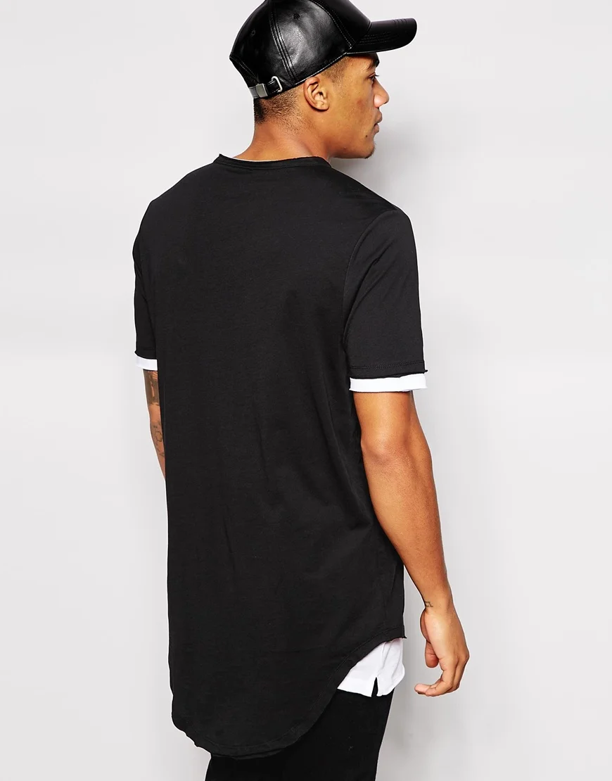 black curved hem t shirt