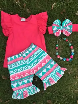 Aztec Baby Girls Outfits Summer Boutique Short Sets Ruffle Shorts Set Summer Teen Girl Clothing Sets