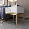 2019 new luxury stainless steel storage corner table, sofa beside table with drawer
