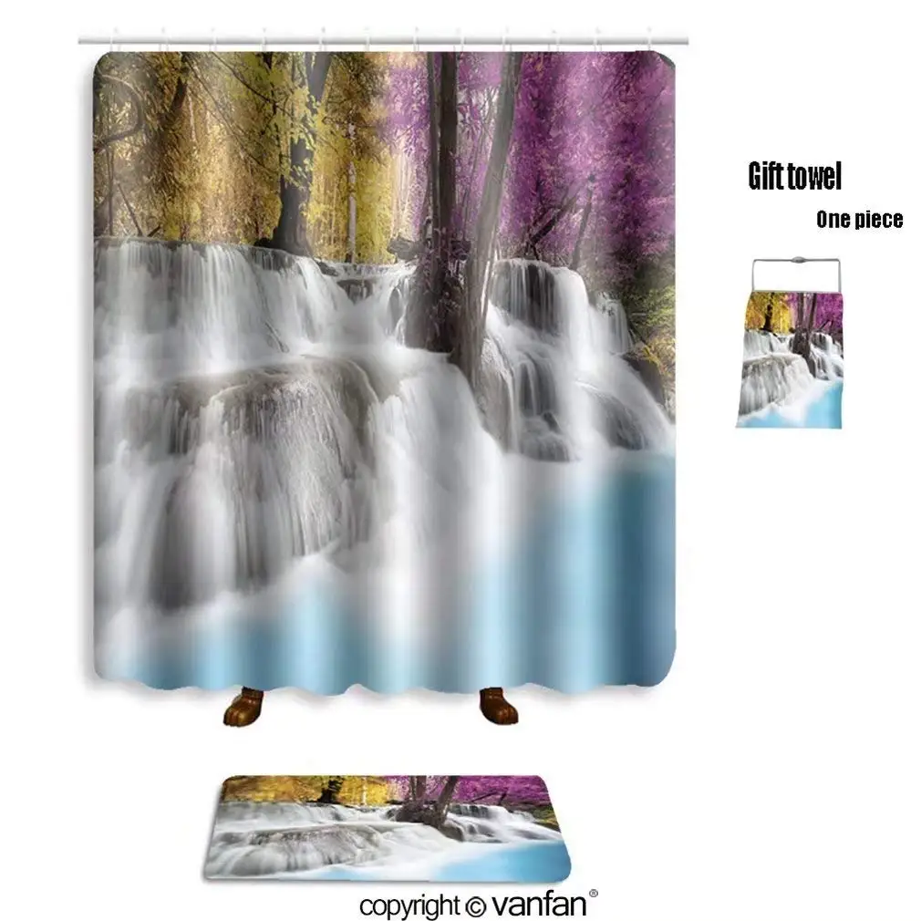 Fancy Waterfall Shower Curtains Find Get Quotations Vanfan Bath Sets Polyester Rugs Shower Curtain Level Six Erawan Waterfall In Kanchanaburi Curtains