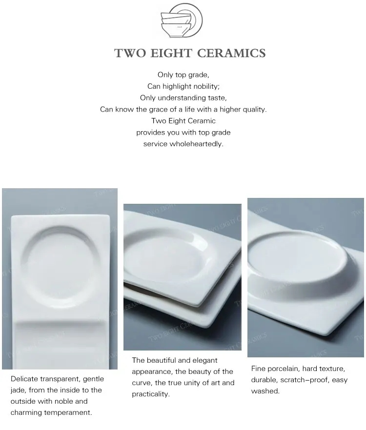 Ceramic tableware set rectangular porcelain 10.25" divided plate for dessert
