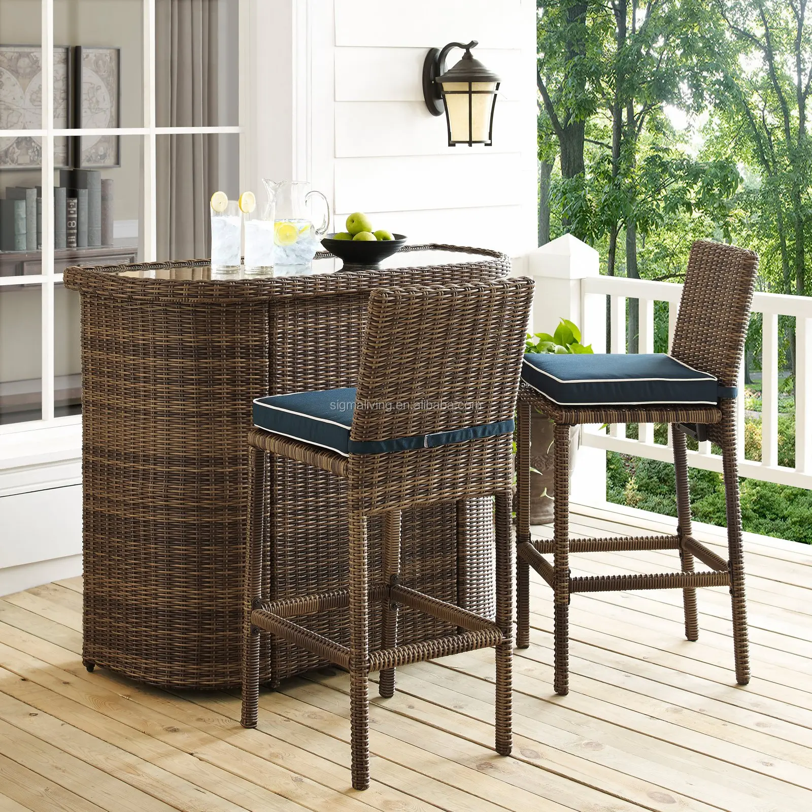 Wholesale Outdoor Cheap High Quality Wicker Patio Cube Set Rattan Furniture Outside Garden Home Bar Table Stool Chair Sets