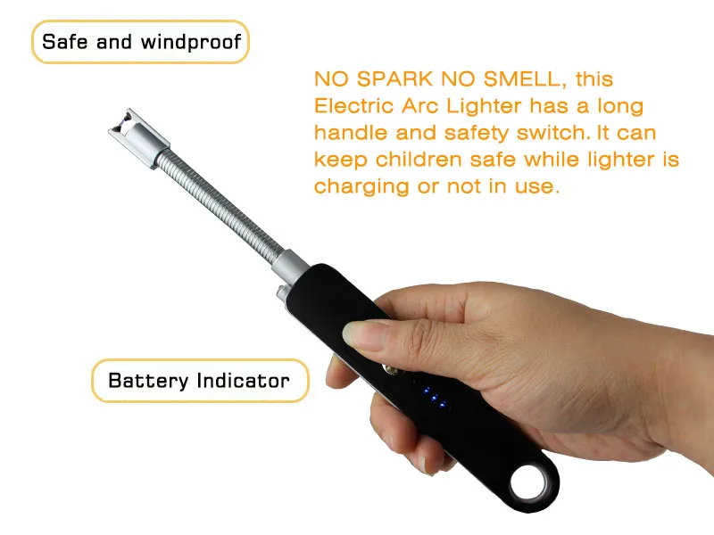 Flameless Windproof Rechargeable Arc Lighter for BBQ Kitchen Candle