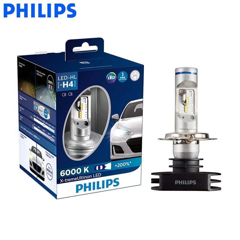 Philips H4 LED light H7 H8 H11 H16 9005 9006 X-treme Ultinon Car Headlight Fog Lamps 6000K Cool White +200% Brighter Bulbs, Pair