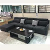 Dark black color wooden fabric l shaped corner sofa for living room