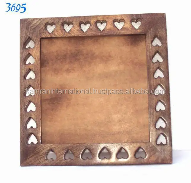 Hand Crafted Heart Cut Decorative Wood Mirror Frame Hand Carved