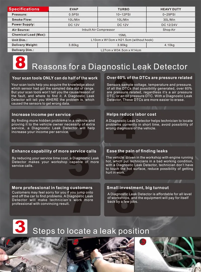 Engine Oil Analyzer Smoke Automotive Leak Detector A1 Pro Evap Smoke