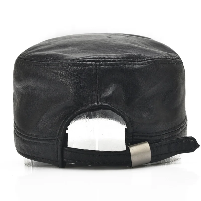 Black Leather Military Cap Army Hat Sport Cap - Buy Leather Miltiary ...
