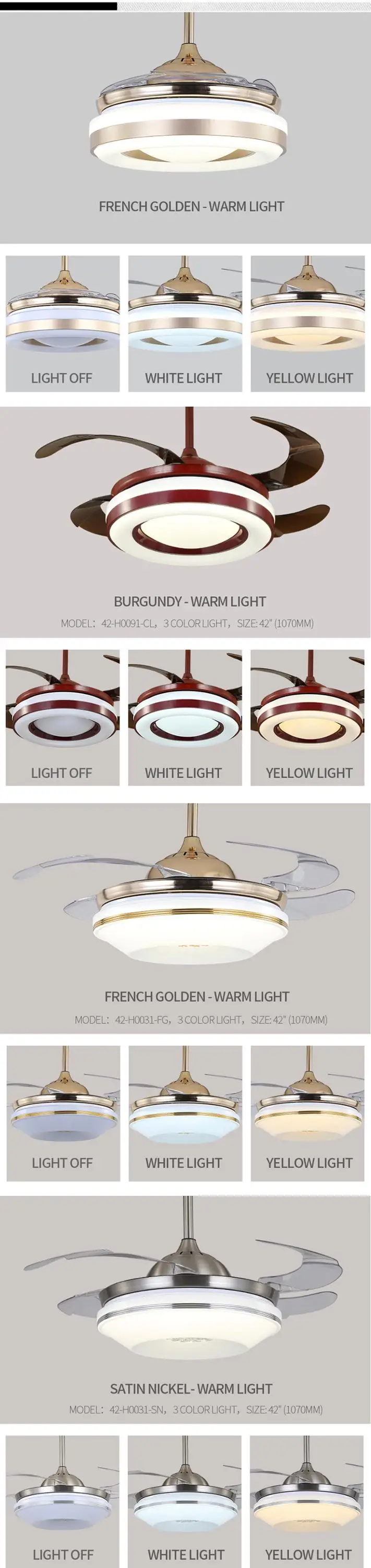 Special design factory price high quality hidden blades lighting ceiling fans
