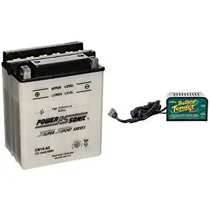 Power-Sonic CB14-A2 Conventional Powersport Battery and Deltran Battery Tender (021-0128) 1.25 Amp Battery Charger Bundle