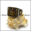 Vintage Jewelry Gold Plating Masonic Pattern with Two Pillars of Wisdom Square Signet Ring