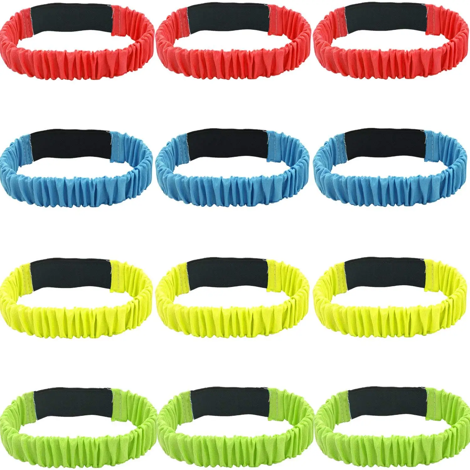 12 Pieces 3-Legged Race Bands Elastic Tie Rope Ruffle Race Strap Party Games for Kids Legged Race Game Carnival Field Day Backyard and Relay Race Game Christmas game,4 Colors