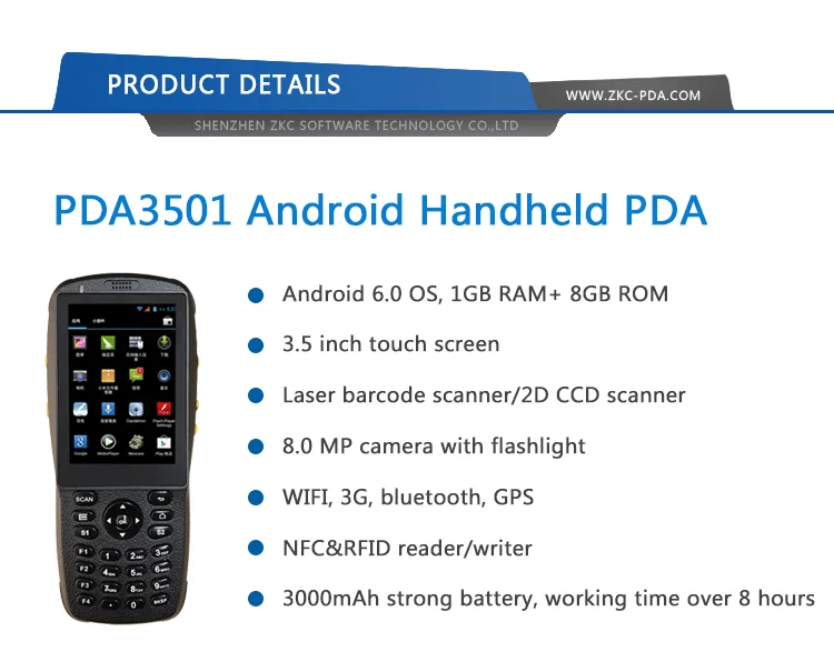 Zkc Pda3501 3.5inch Wireless Handheld Pda Rfid Reader Android Pda