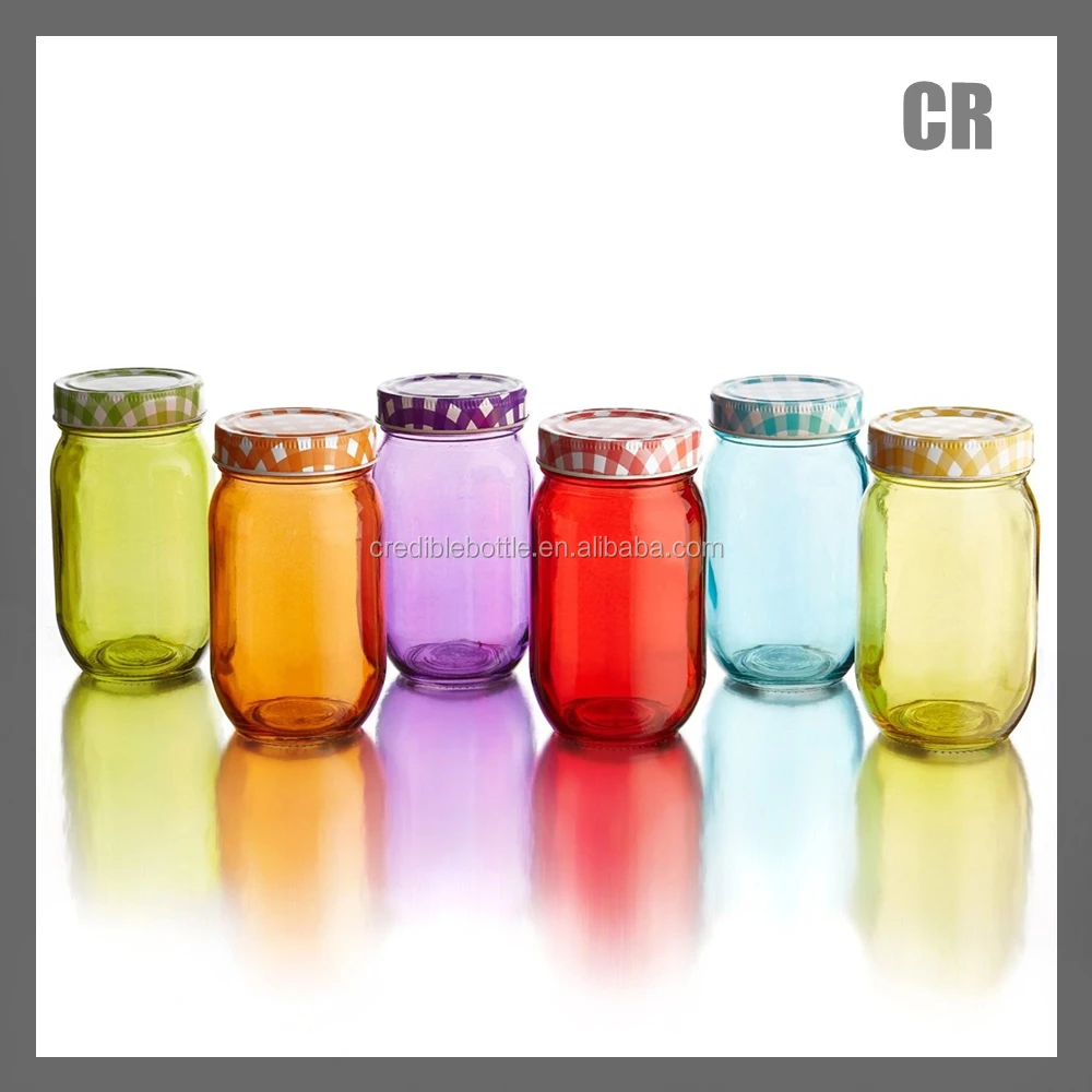 Country Colored Glass Mason Jars With Metal Lids 