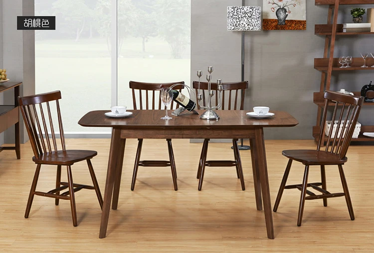 Walnut color dining room set modern dining table with 6 Windsor chair