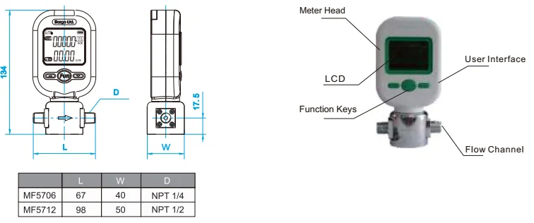 Micro electronic methane propane argon co2 gas thermal mass flow meter
