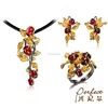 Fashion Garnet Stone Gold Leaves 925 Sterling Silver Jewelry Sets