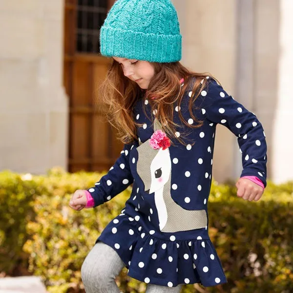 Best Selling Children Winter Dress Girls Long Sleeve Dress With Polka