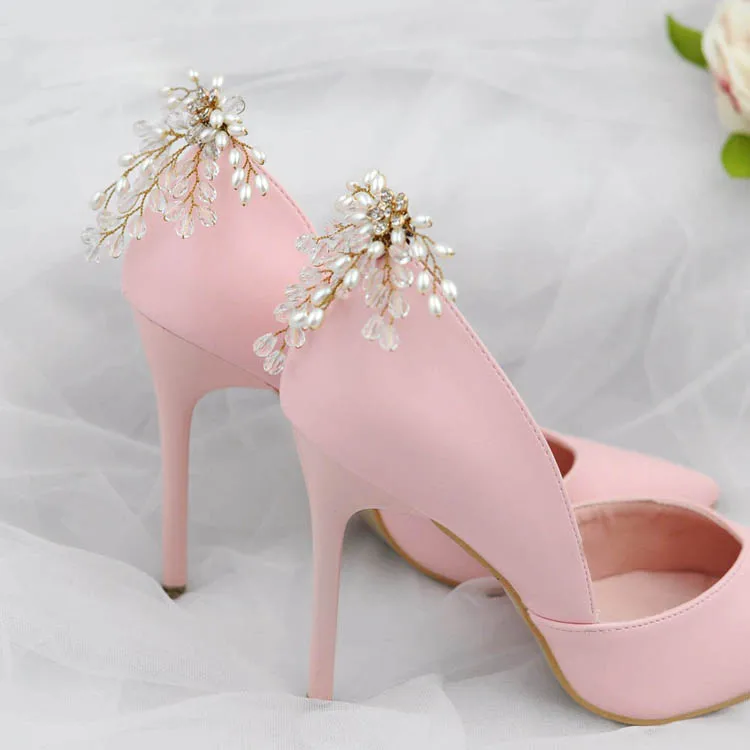 Fodattm 2PCS Handmade Pearl Flower Shoe Clips Bridal Wedding Shoes Decoration Charms Party Shoe Buckle 
